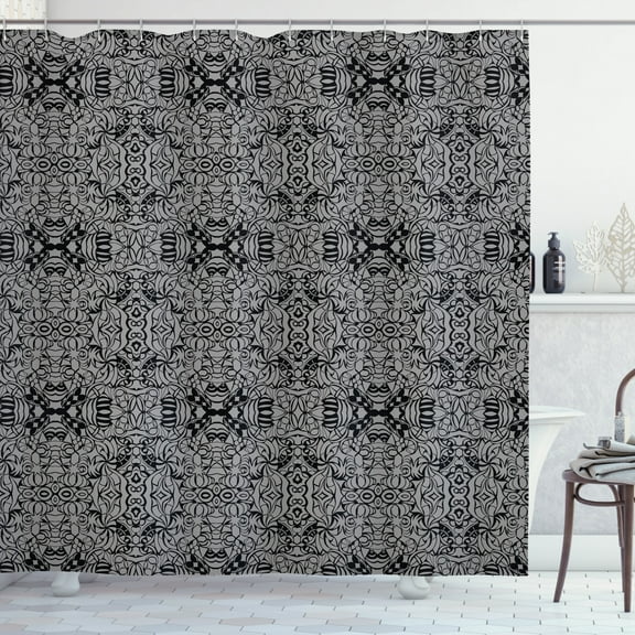 Ambesonne Dark Grey Shower Curtain, Abstract Vintage, 69"Wx70"L, Pale Grey Black