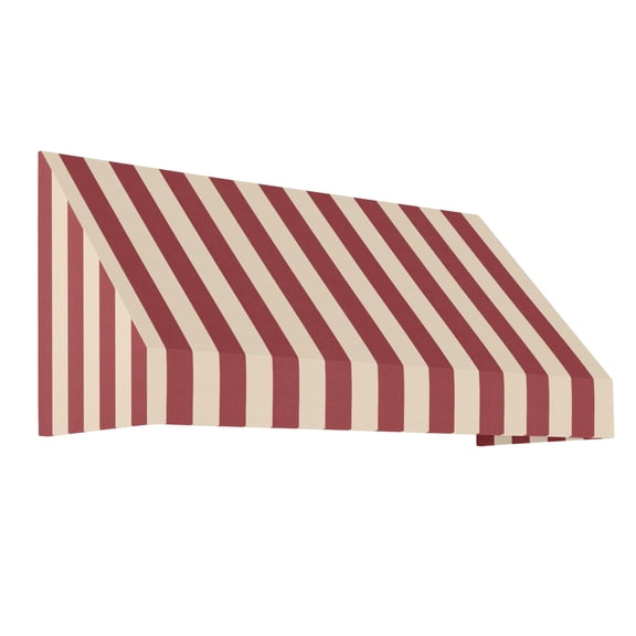 Awntech 10.38 Ft New Yorker Fixed Awning Canopy with Rigid Valance (124.5in x 24in x 48in), Burgundy/Tan Stripe