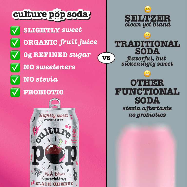 Noah Kahan's Sparkling Black Cherry, Culture Pop Soda Probiotic