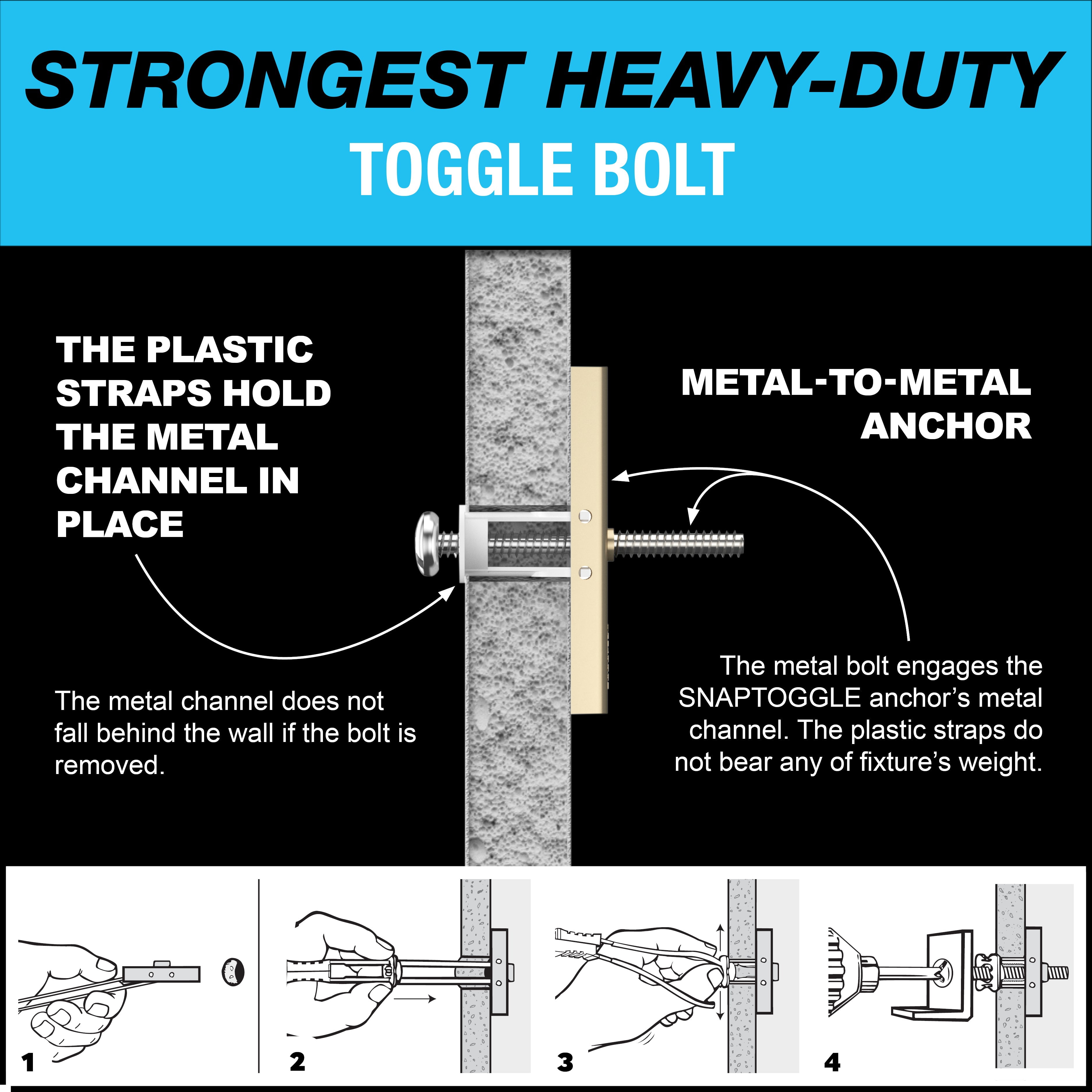 TOGGLER SnapToggle BB 1/4" Toggle Bolts with 2-1/2" Galvanized Combo Head Screws, Heavy Duty Anchors, 265 lb Drywall (Pack of 30 Screws Included)