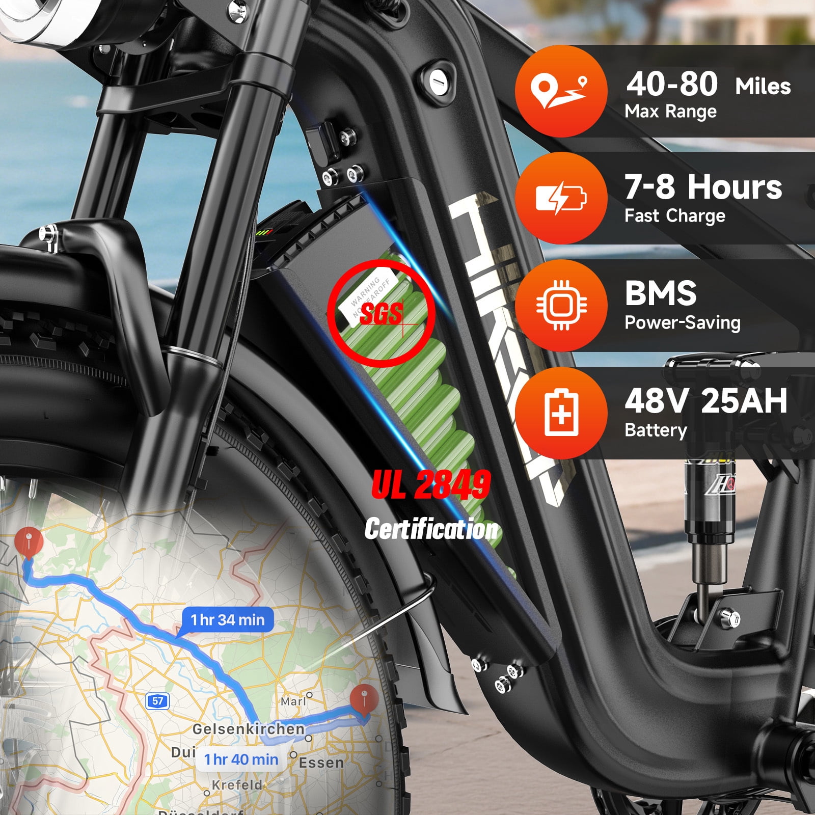 Helokeep 26" Black Fat Tire High Performance Cargo Electric Bike for Men, 4000W Peak 2000W, 40MPH, 48V 25Ah UL2849 Off-Road Ebike