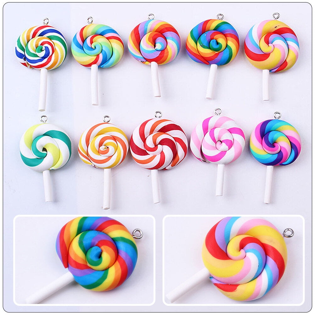 30Pcs Polymer Clay Lollipop Pendant Colorful Candy Charms for