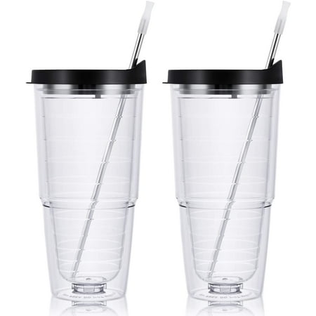 Tasse en plastique réutilisable, double paroi transparente avec