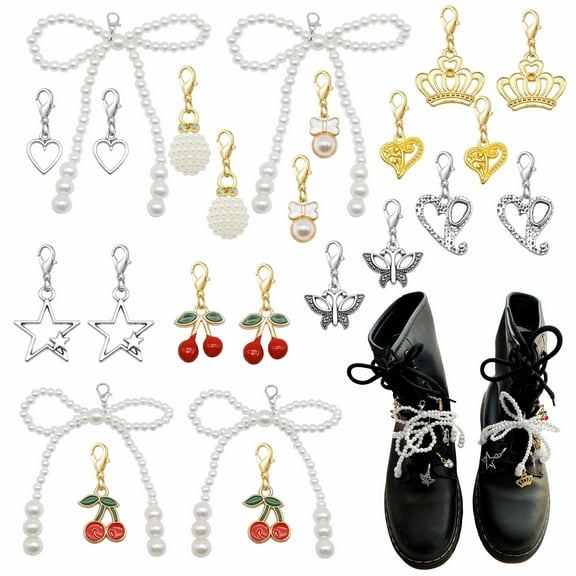 24pcs Imitation Pear Bowknot Shoe Charms Multi-style Enamel Alloy Pendant with Lobster Clasp Fashion Bags Backpacks Decoration Key Ring Accessories