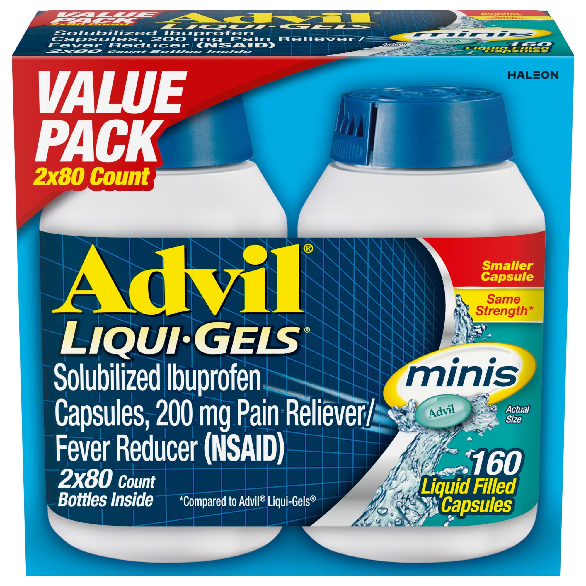(3 pack) Advil Liqui-Gels Minis Pain Relievers for Headache Relief, Fever Reducer Liquid Filled Capsules, 200 Mg Ibuprofen, 2X80 Count