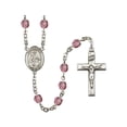 thumbnail image 1 of St. Isabella of Portugal Silver-Plated Rosary 6mm February Purple Fire Polished Beads Crucifix Size 1 3/8 x 3/4 medal charm, 1 of 1