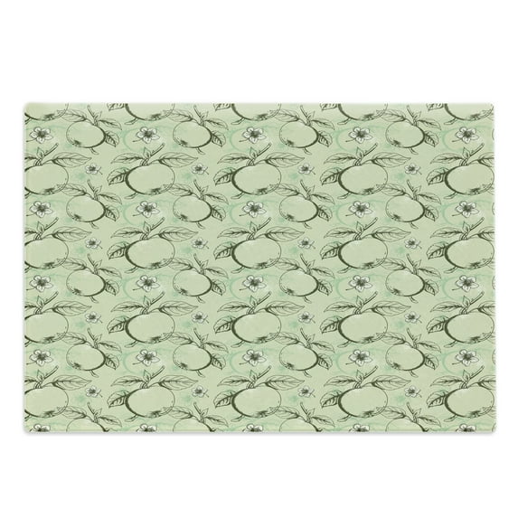 Fruits Cutting Board, Vintage Style Abstract Composition with Apples Leaves Flowers Grunge, Decorative Tempered Glass Cutting and Serving Board, Large Size, Olive Green and Pale Green, by Ambesonne
