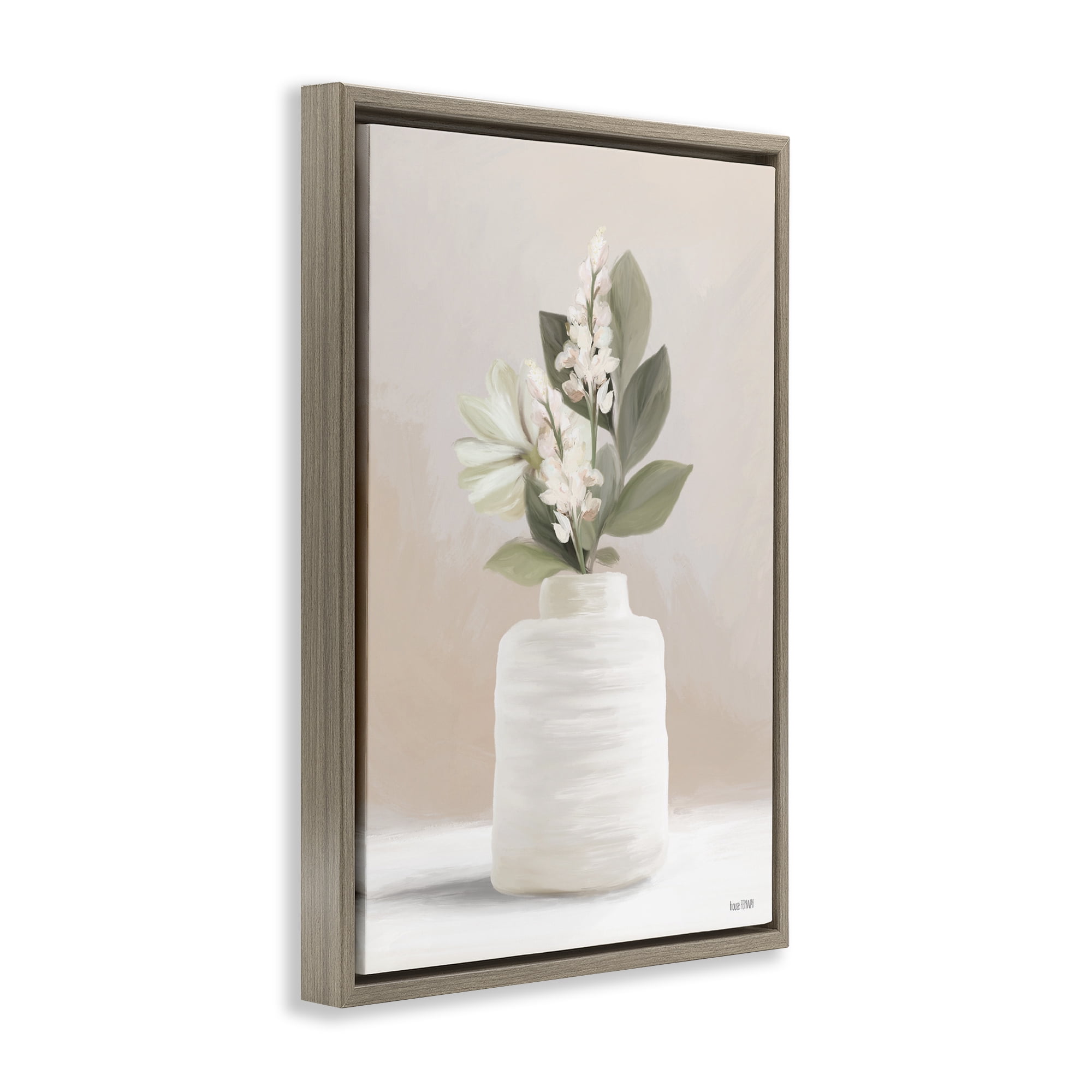 Stupell Industries Simple Potted Herb Botanical & Floral Painting Brown Floater Framed Art Print Wall Art, 21 x 31