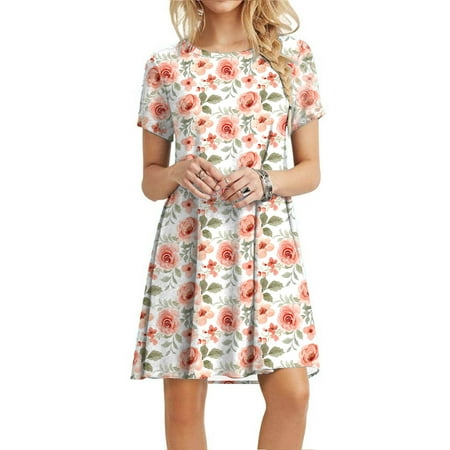 

Summer Dresses For Women 2022 Casual Plain Loose Floral Print Short Sleeve Dress