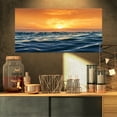 thumbnail image 1 of Blue Waves Dancing at Yellow Sunset - Beach Photo Canvas Print, 1 of 3