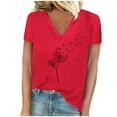 thumbnail image 2 of Wancir Women's V Neck T Shirts Casual Rolled Short Sleeve Side Split Summer Tops Loose Fit, 2 of 4