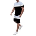 thumbnail image 2 of Pxiakgy suits for men Mens Spring Summer Leisure Sports Breathable Absorbing Stitching Printed Short Sleeve Shorts Two Piece Set Men Suits Black + 3XL, 2 of 5