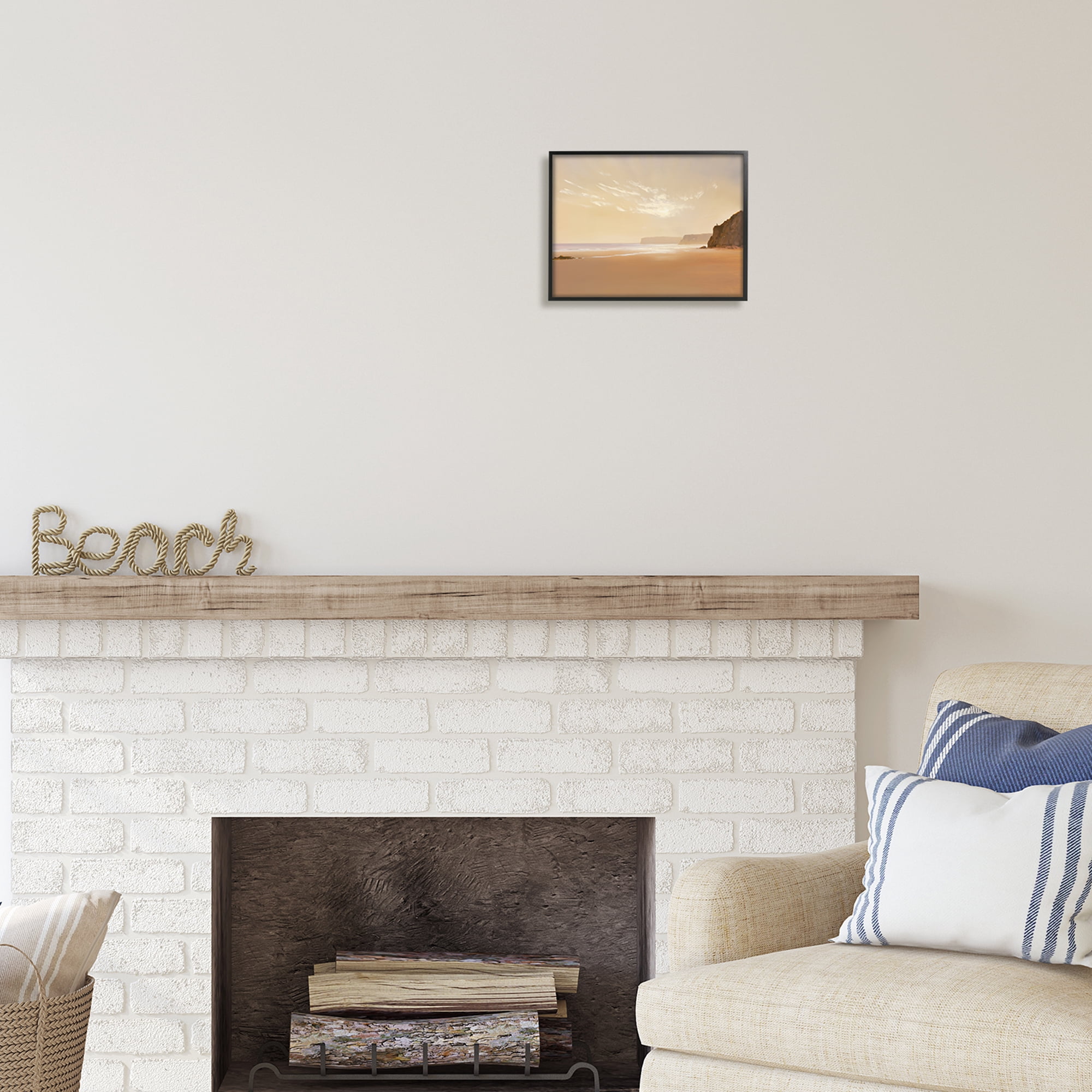 Stupell Industries Brown Beach Landscape Landscape Photography Black Framed Art Print Wall Art, 14 x 11