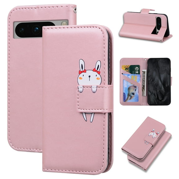SaniMore for Google Pixel 8 Pro Case, PU Leather Flip Folio Cover with Stand, Card Slots, [Lovely Pet Magnetic Clasp] Full Protetcion Shockproof TPU Wallet Shell for Google Pixel 8 Pro, Rosegold