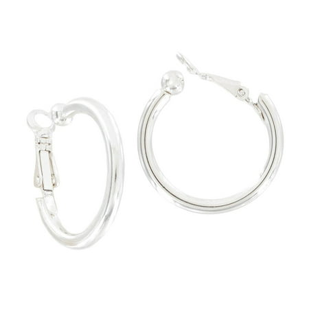 Silver Tone Clip On Hoop Earrings  15/16