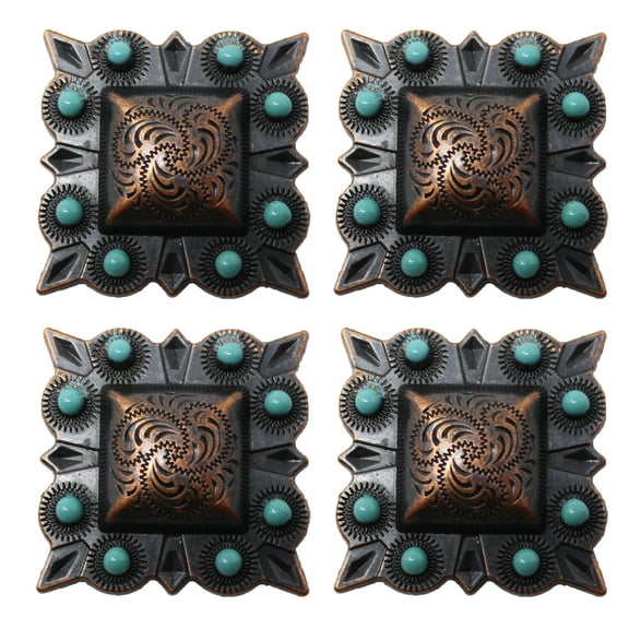 1" Set of 4 Copper Engraved Turquoise Tack Belt Bag Conchos Screw Back CO64