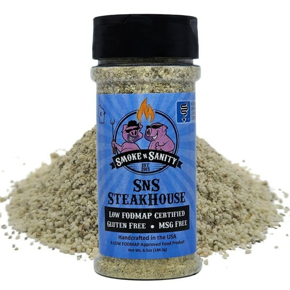Smoke n Sanity SnS SteakHouse | Sensitive Stomach Approved | Full Flavor | Monash Certified Low FODMAP | Gluten Free | Certified Kosher | Dairy Free, Low FODMAP Foods | 6.5 oz Shaker