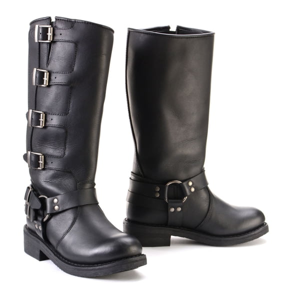 Milwaukee Leather MBL9346 Women's Tall Black Leather Harness Motorcycle Rider Boots w/ Adjustable Straps 10.5