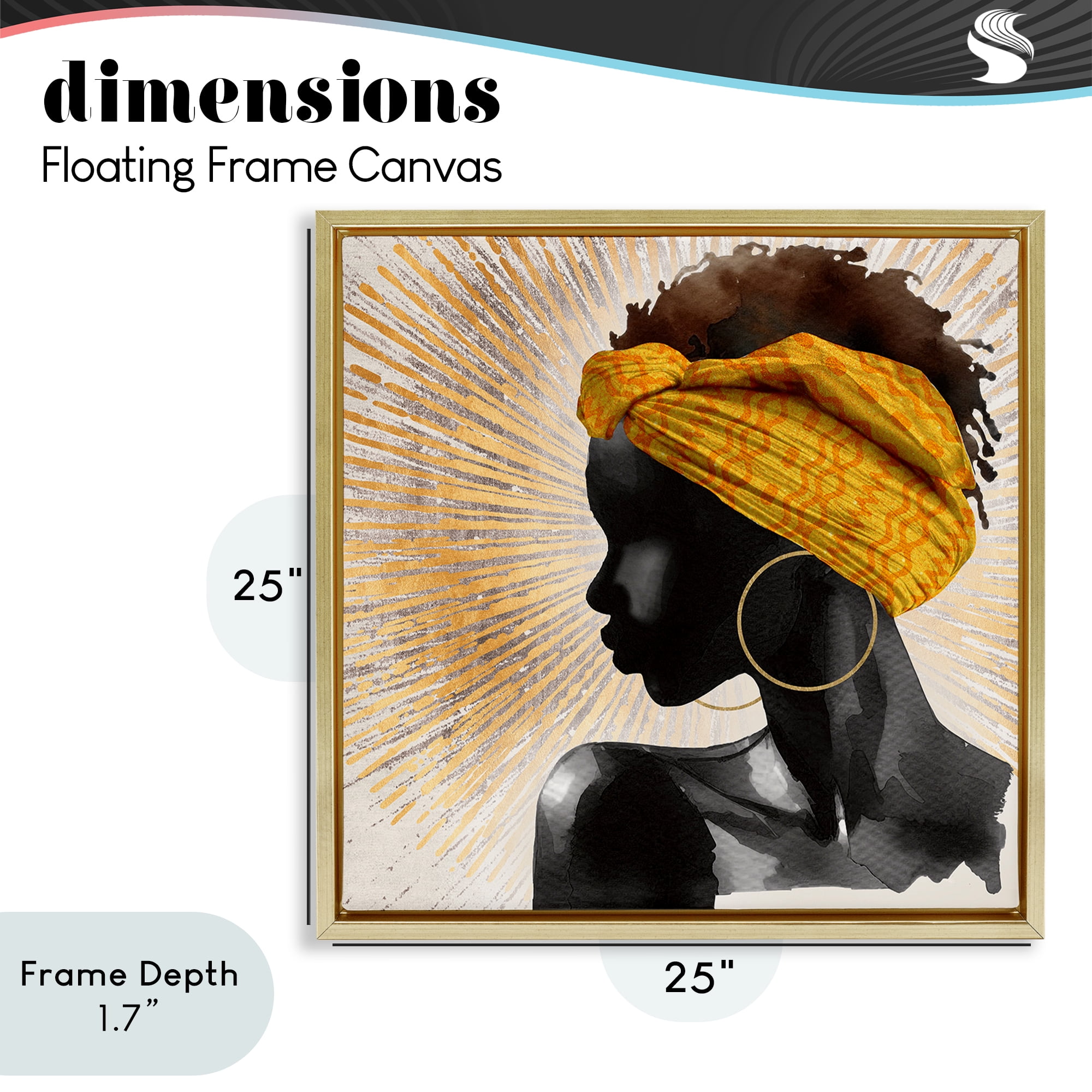 Stupell Industries Golden Sunburst Profile with Headwrap Gold Framed Floater Canvas Wall Art, design by CAD Designs