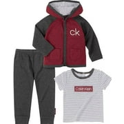 Calvin Klein Baby Boys Wine 3 Pc. Striped T-Shirt, Hoodie Jogger Set, 12 Months