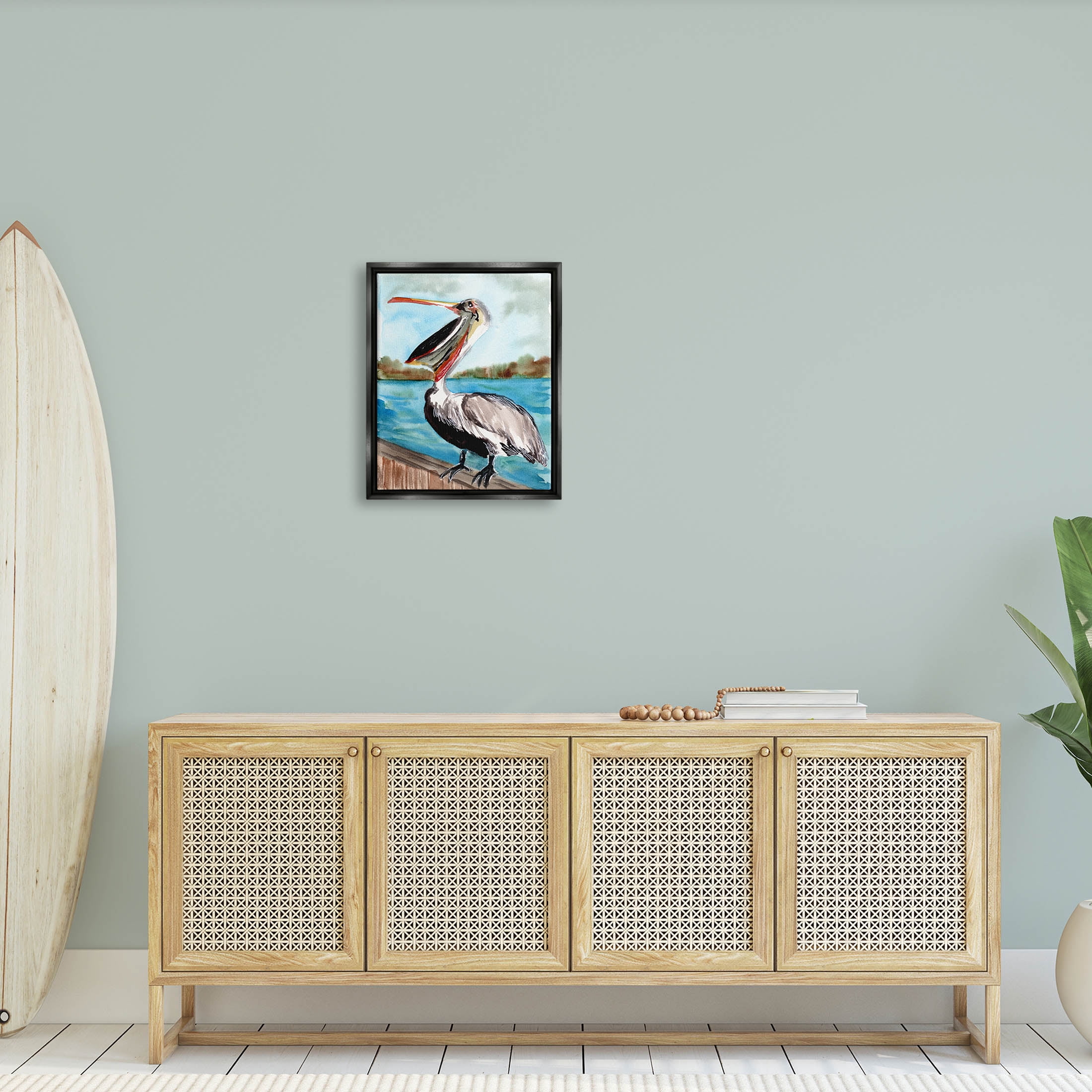 Nautical Pelican Bird Beak Animals & Insects Painting Jet Black Framed Art Print Wall Art