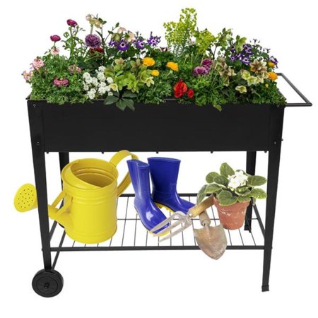 GZXS Raised Garden Bed on Wheels Planter Box with Legs for Flowers/Vegetables/Herbs  Metal Galvanized Elevated Gardening Bed 37x15x31in and Large Lower Storage Shelf Outdoor Patio Balcony