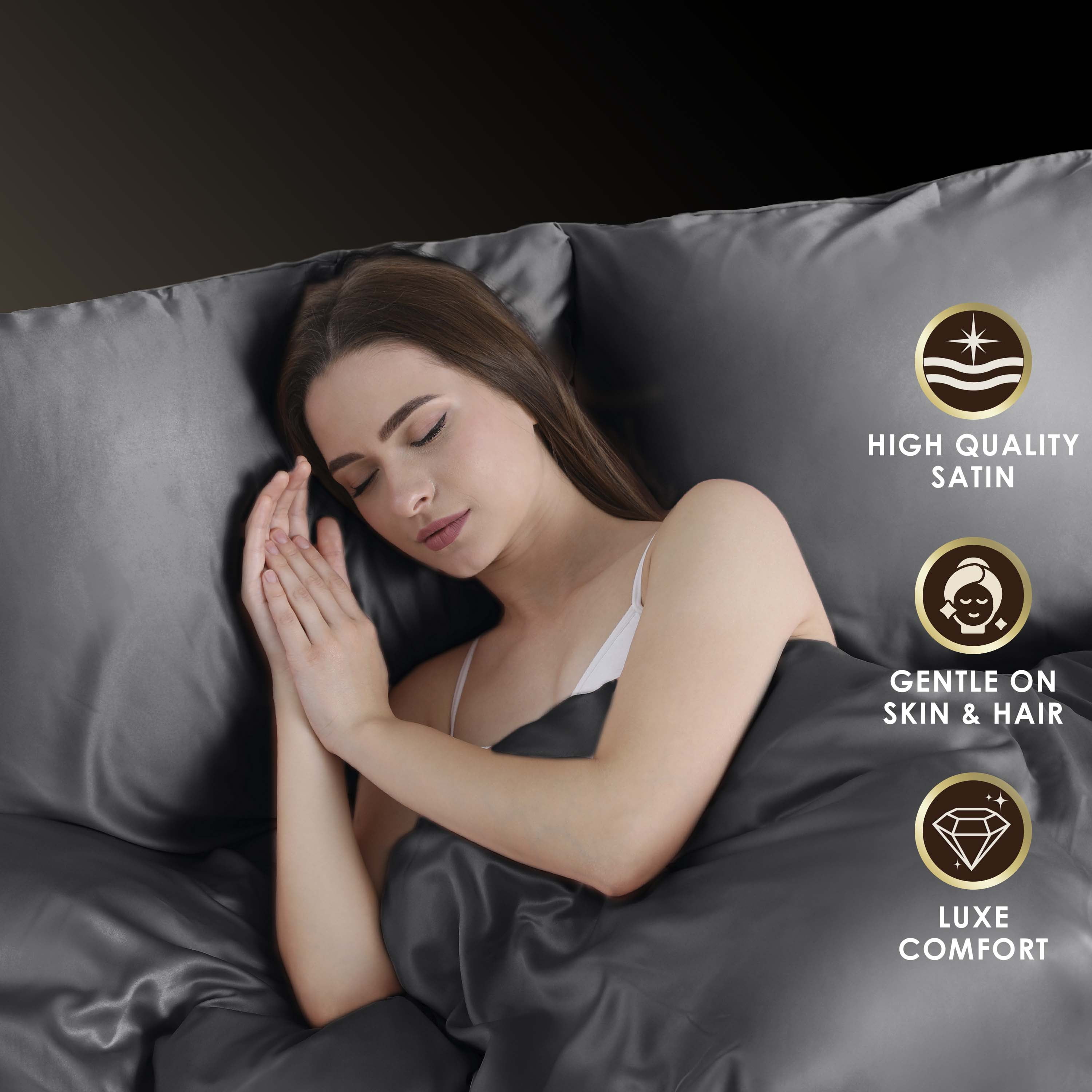 Martex Elegance 4-Piece Queen Satin Sheet Set | Silky Smooth | Great for Hair & Skin | Silver