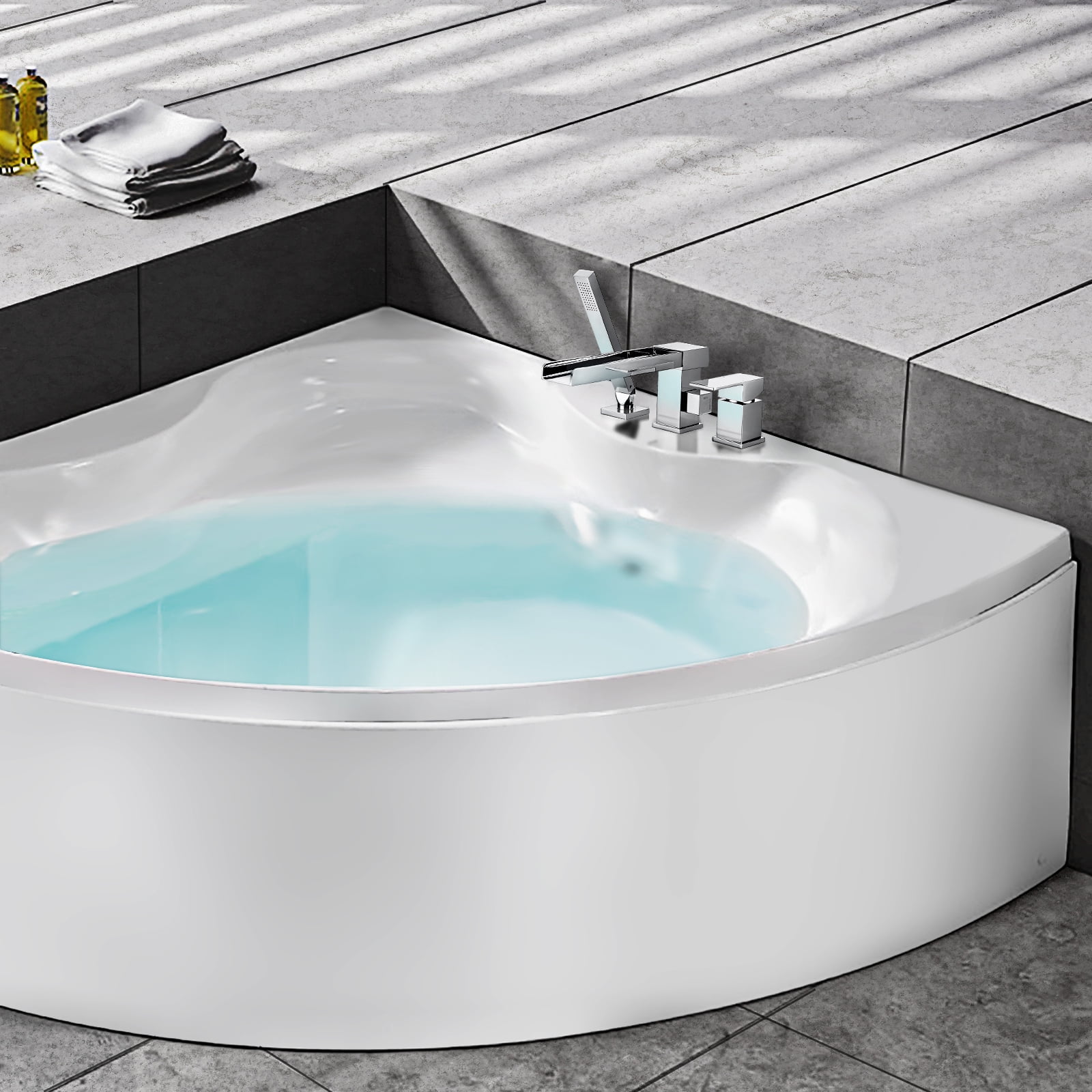 Waterfall Roman Tub Faucets Chrome: WOWOW Deck Mount Bathroom Bathtub Faucet with Sprayer, Garden Tub Faucet