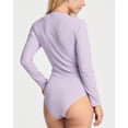 thumbnail image 3 of Real Essentials 3 Pack: Women's Round Neck Long Sleeve Ribbed Bodysuit Shirt Tops (Available in Plus Size), 3 of 6