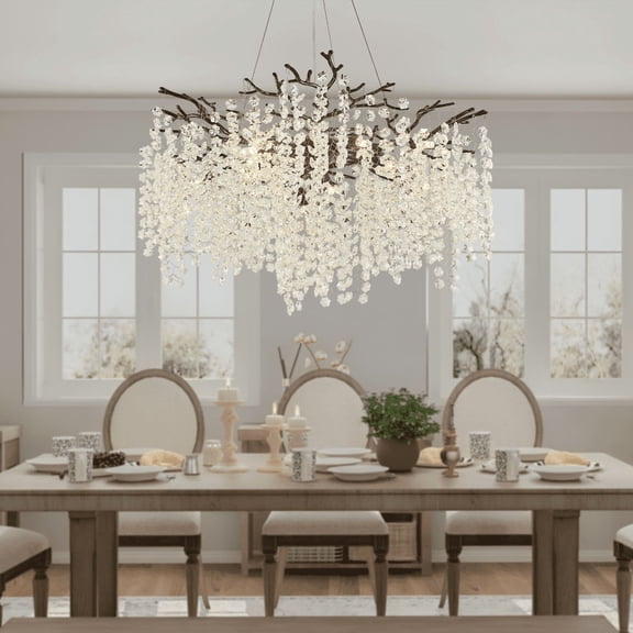 SJIGUANGZ Tree Branch Chandelier,31.5" Mondern Crystal Chandeliers for Dining Room,Black Farmhouse Round Unique Snowflake Chandelier for Living Room, Kitchen Island, Bedroom, Entryway