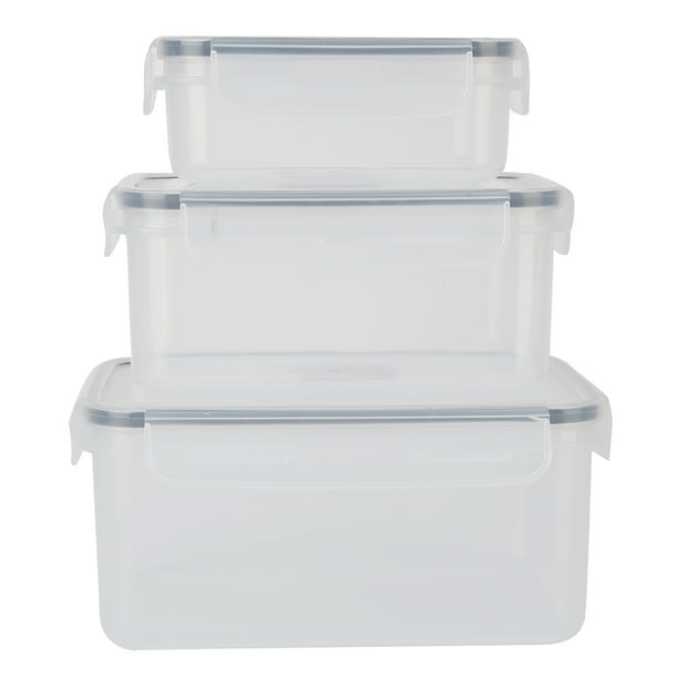 Juego de 3 recipientes herméticos para almacenar alimentos, transparentes, con sellado al vacío y tapa con cierre.