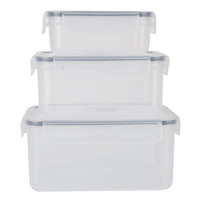 Juego de 3 recipientes herméticos para almacenar alimentos, transparentes, con sellado al vacío y tapa con cierre.