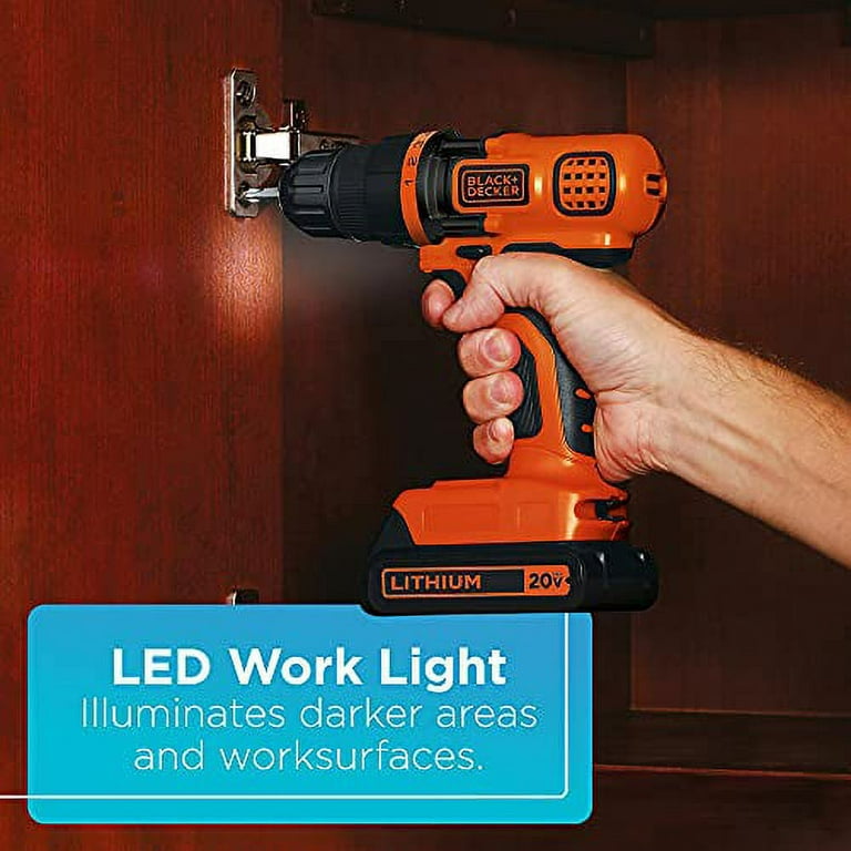 BLACK+DECKER 20V MAX Cordless Drill and Driver, 3/8 Inch, With LED Work  Light, Battery and Charger Included (LDX120C) 