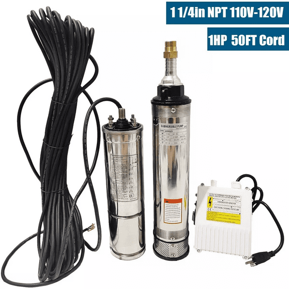 iMeshbean 4" OD 1 HP Deep Well Submersible Pump 33GPM 300ft w/Control Box 50ft Cord 115V