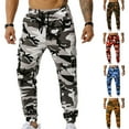 thumbnail image 6 of Men Sweatpants Camouflage Drawstring Elastic Waist Multi Pockets Streetwear Loose Ankle Tied Cargo Pants for Training Running Fitness, 6 of 8