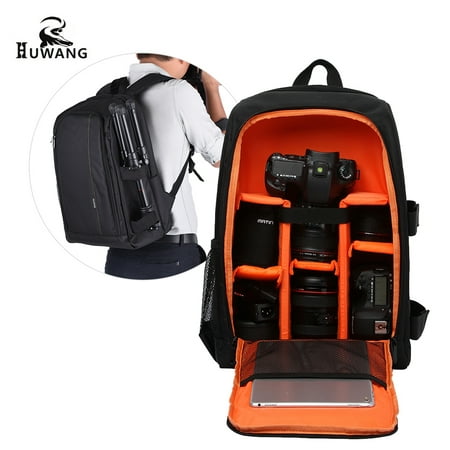 HUWANG Large Padded Camera Bag Outdoor Photography Travel Backpack Shock-proof Water-resistant with Rain Cover Tripod Holder Laptop Pocket for Nikon Canon Sony DSLR