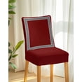 thumbnail image 2 of Stretch Chair Covers Set of 6, Greek Geometric Inspired Twist Line Universal Fit Elastic Decorative Dining Chairs Slipcovers for Wedding, Banquet, Abstract Key Pattern on Red, 2 of 6