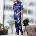 thumbnail image 4 of SWSMCLT Men's Lounge Long Pj Set Satin Pajama Set 2 Piece Pajamas Summer Short Sleeve Button Silky Casual Blue Small, 4 of 4