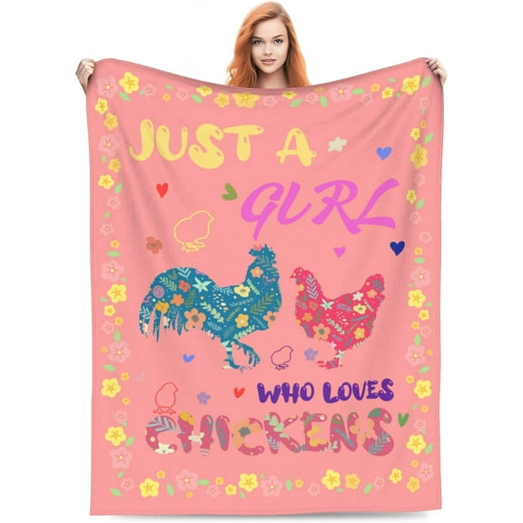 Chicken Blanket Gifts for Kids Adults Just a Girl Who Loves Chickens Soft Warm Lightweight Cozy Cute Floral Animal Pink Throw Blankets for Bed Living Room Sofa Couch Decor 40x50in