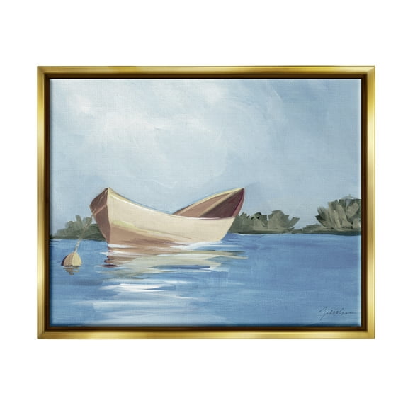 Stupell Industries Boat Floating on Lake Transportation Painting Gold Floater Framed Art Print Wall Art, 31 x 25
