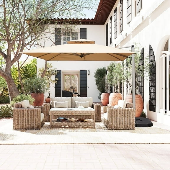 Domi Outdoor Square 9.68FT x 9.68FT Cantilever Umbrella with Center Pole, UV-Resistant Canopy, Wind Vent, Tilt & Crank System—Ideal for Patio, Garden, Deck, Pool, Outdoor Dining