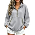 thumbnail image 3 of Zynoxe Women's Pullover Sweatshirt Classic Stand Collar Half Zip Sweatshirt for Women Relaxed Drop Shoulder Long Sleeve Sweatshirt Fashion Color Block Top with Pockets & Elastic Ribbed Cuffs L, 3 of 8