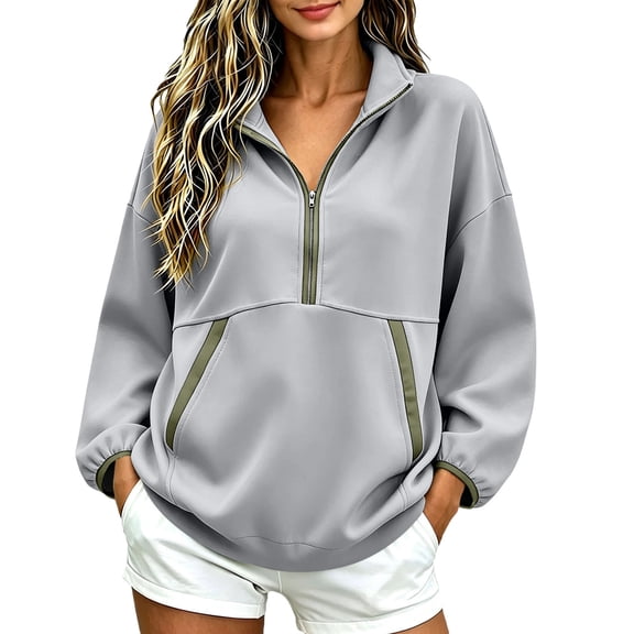Hurxie Womens Sweatshirt Lightweight Mock Neck Sweatshirts for Women Half Zip Pullover Fall Clothes for Women Gray,2XL