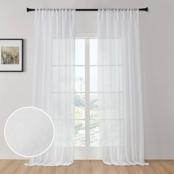 MRTREES Sheer Curtains White 108 inch Length Sliding Glass Door Voile Curtain Panels Transparent Living Room Bedroom Window Treatment Set 2 Panels Rod Pocket Curtain Sheers