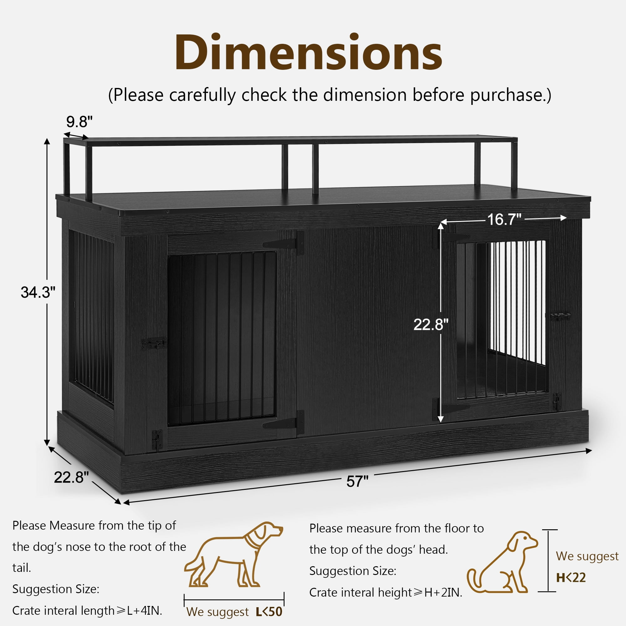 MCombo 52.7‘’ 2-Door Wooden Dog Crate Furniture TV Stand 1861 (Black)