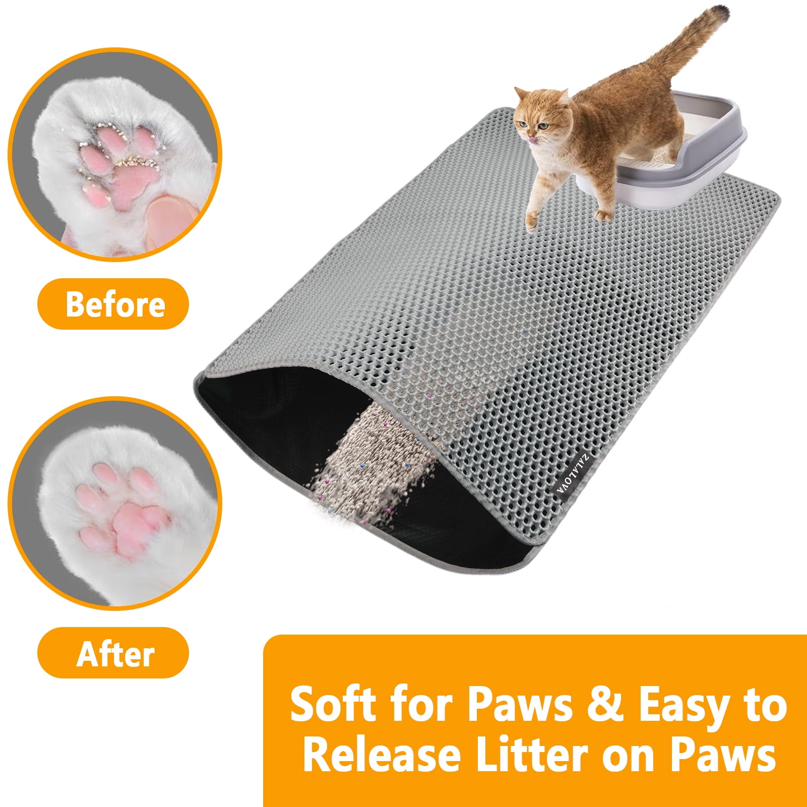 ZALALOVA Cat Litter Mat Extra Large XL 48" x 36" Trapping Mat for Cat Litter Box Matt for Floor-2 Layer Rug for Pet Kitty Box-Waterproof Urine Proof,Non-Slip (Grey)
