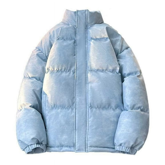 hoksml Men's Big and Tall Stand Collar Zipper Puffer Jacket Solid Color Long Sleeve Winter Coat for Cold Weather