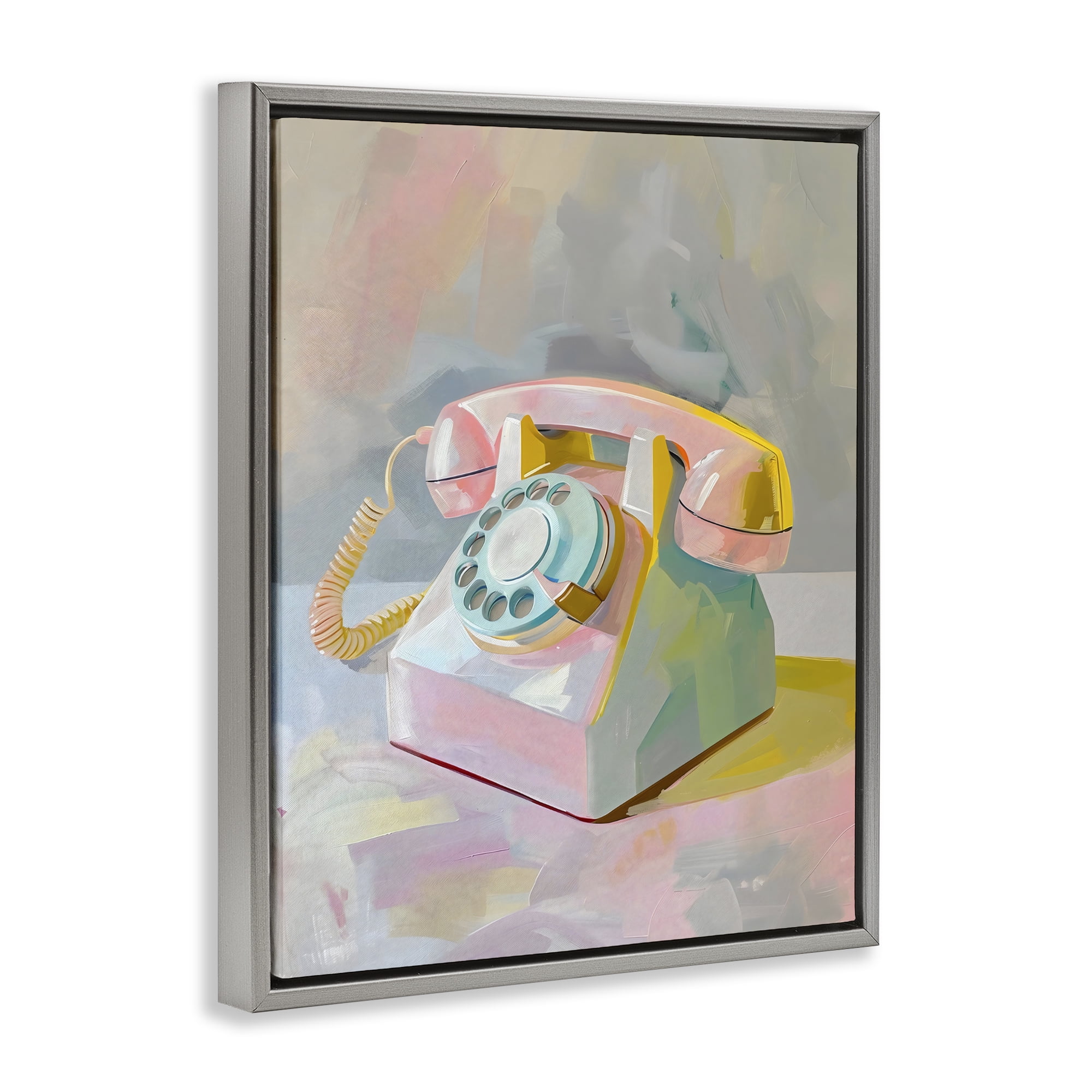Stupell Industries Retro Telephone in Pastels Gray Framed Floater Canvas Wall Art, design by The Prints Vibe