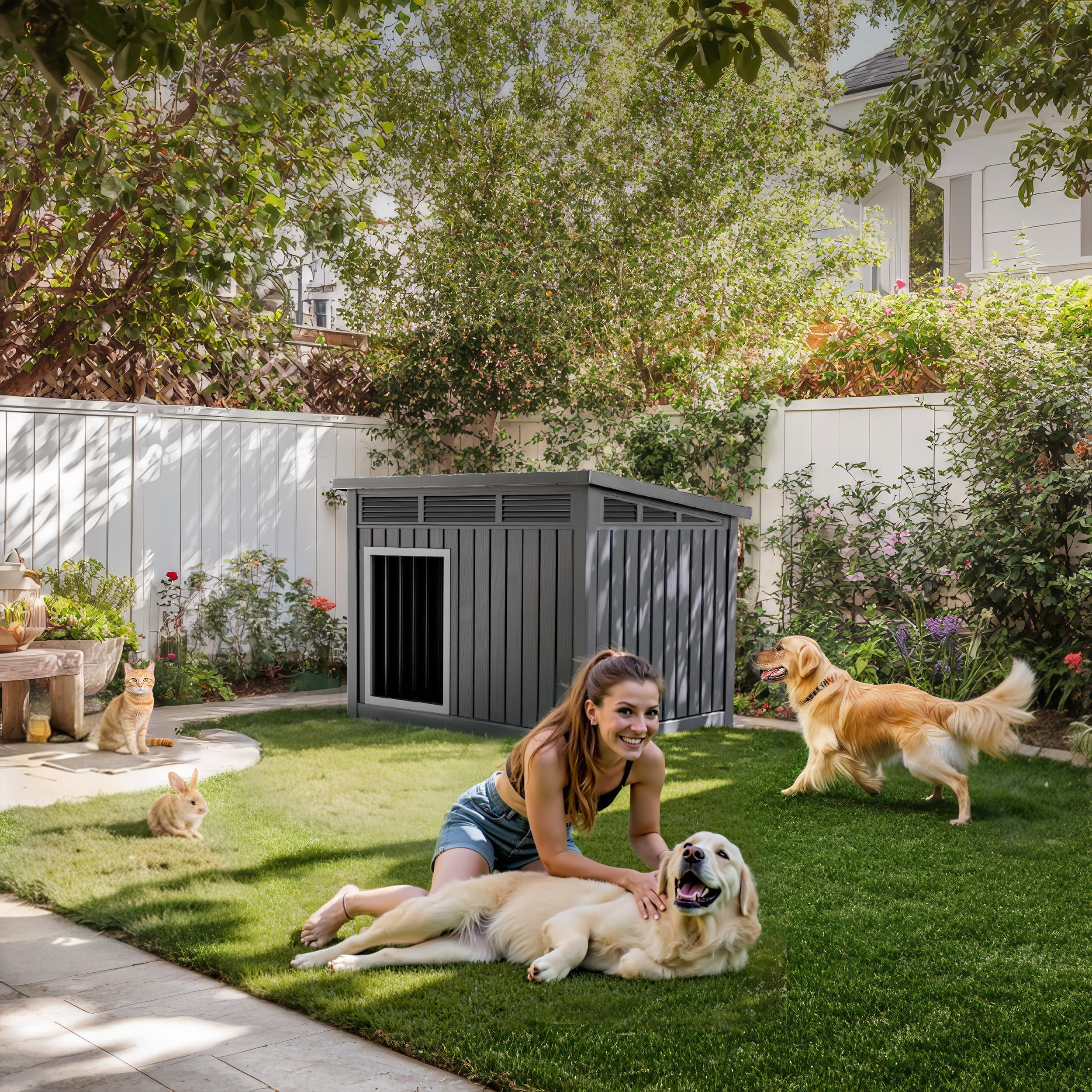 EasyUp Dog House for Both Indoor and Outdoor with Weatherproof Roof Removable Floors for Medium to Large Dogs Interior Space (Black, Large (42.87 * 32.95 * 31.61''))