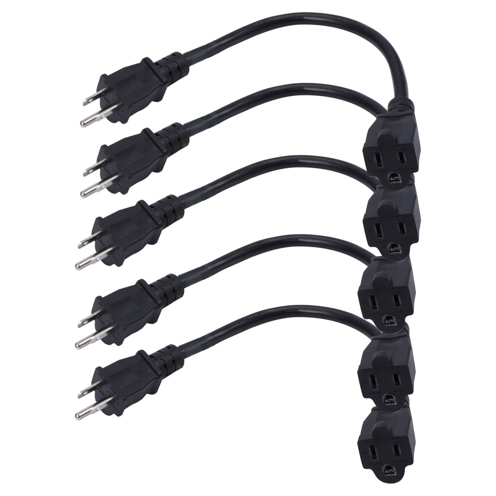 5Pack 16 AWG Heavy Duty Power Extension Cord 1 ft,Outdoor Extension Cable  with 3 Prong Grounded 16/3 SJTW 125V 13A 1625W Power Cable for Indoor  Outdoor UL Listed 